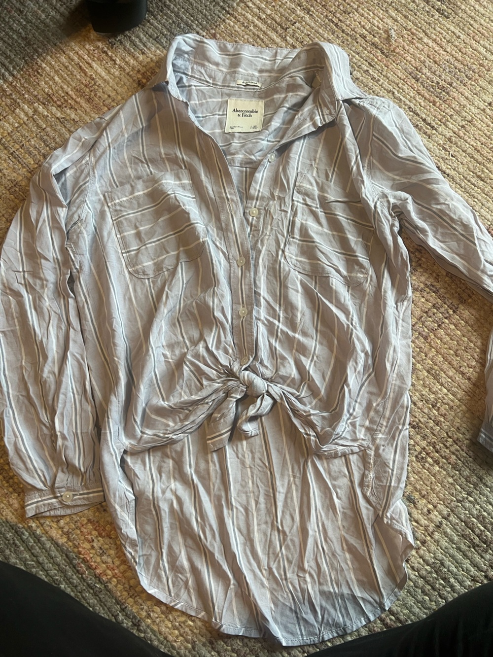 Abercrombie & Fitch Boyfriend Striped Button Up Shirt Blue White XS